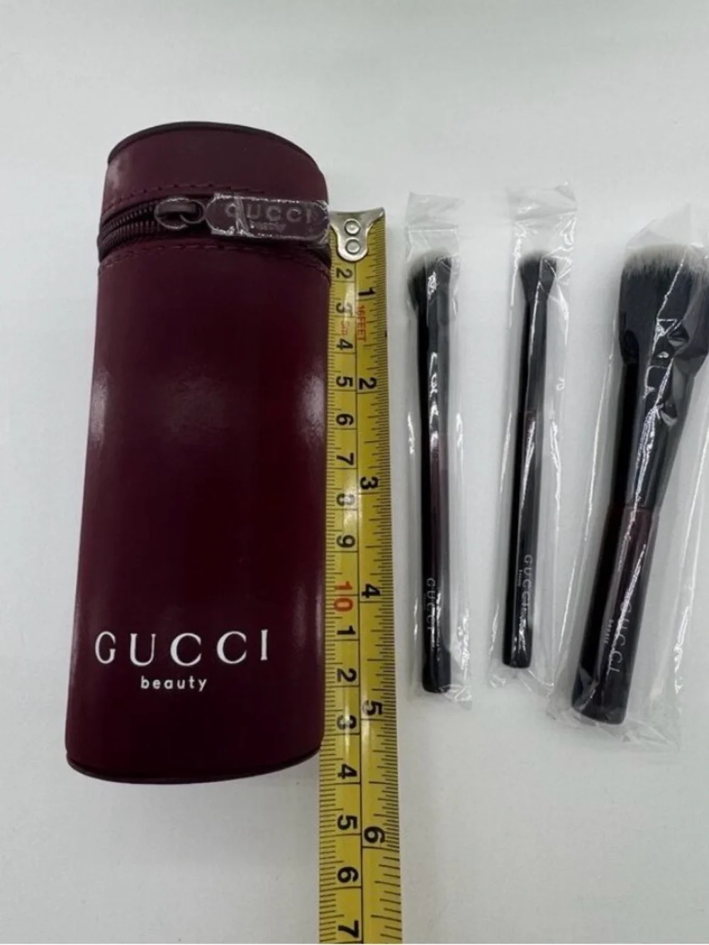 Gucci Burgundy Makeup Brush Set with Matching Case